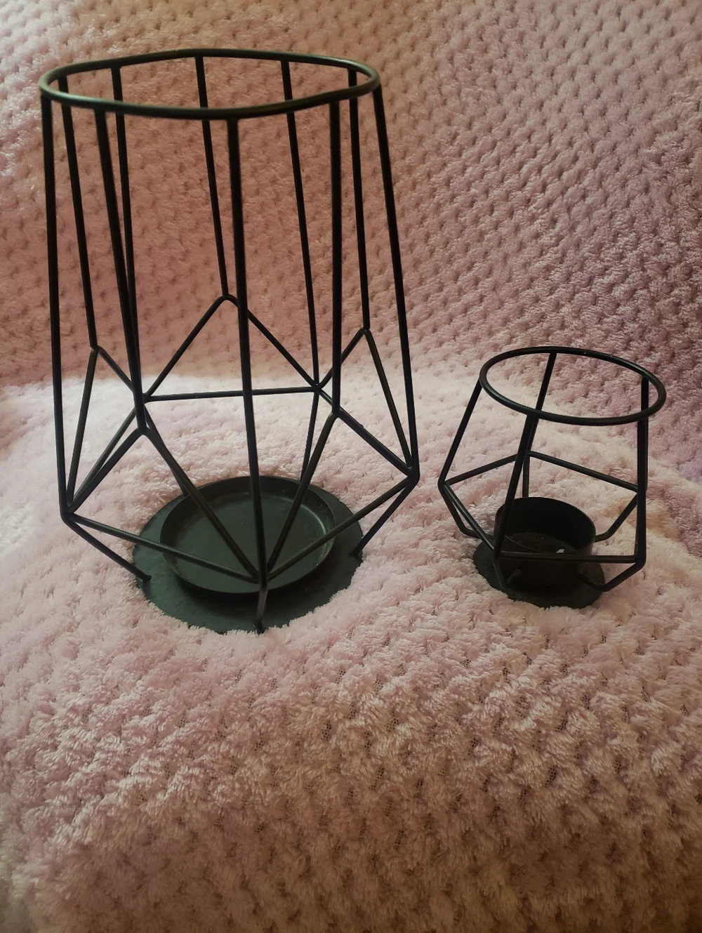 NWOT IKEA PÄRLBAND Black Geometric Wire Candle Holder Set of 2 Large & Small